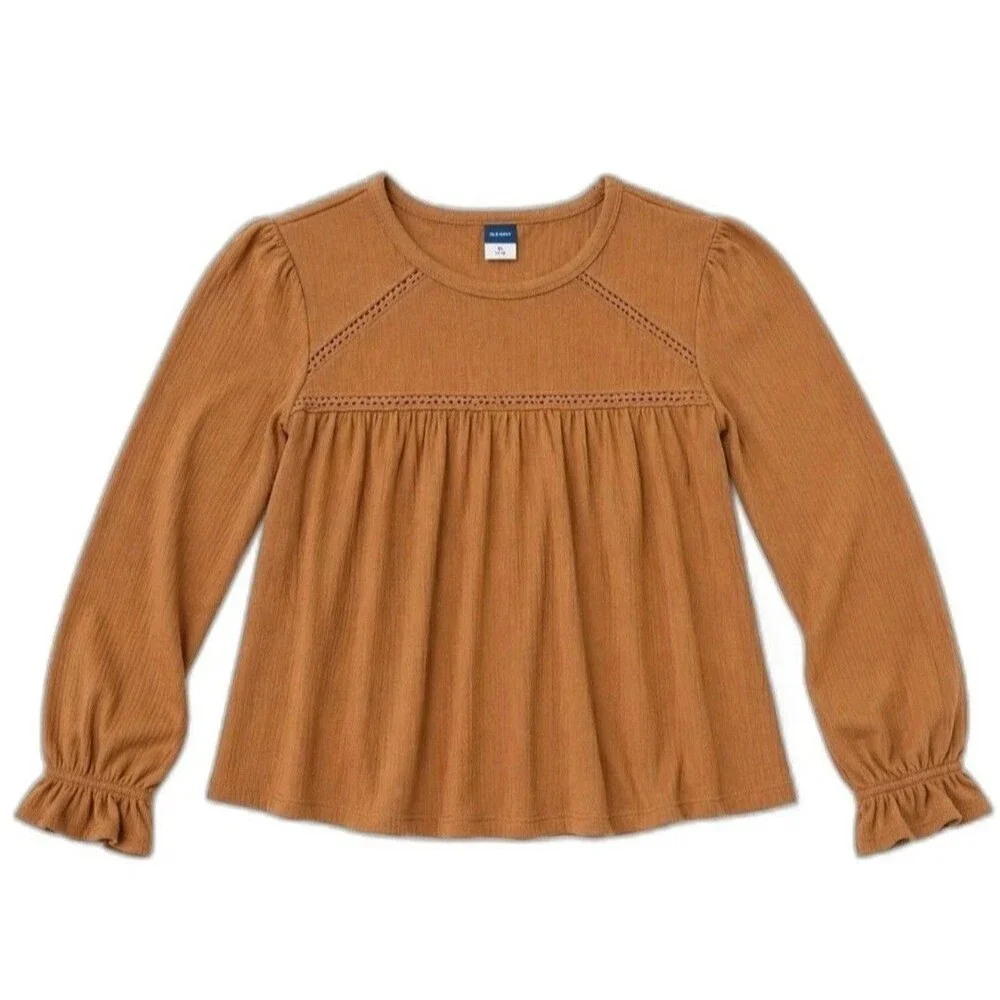 Boho Neutral Long Sleeve Tops Lot of 2 Old Navy Girls Size 14 Fall Cottagecore